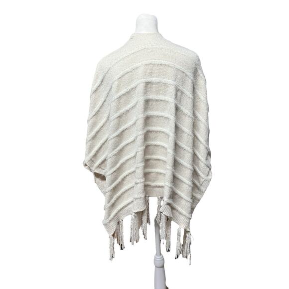Anthropologie Boho Fringe Knit Shawl Wrap Textured Poncho Style Layering One Sz - Picture 5 of 12
